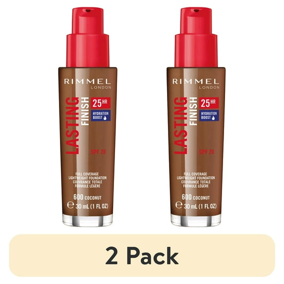 (2 pack) RIMMEL Lasting Finish 25Hr Liquid Foundation +SPF20, 600 Coconut, 1 fo
