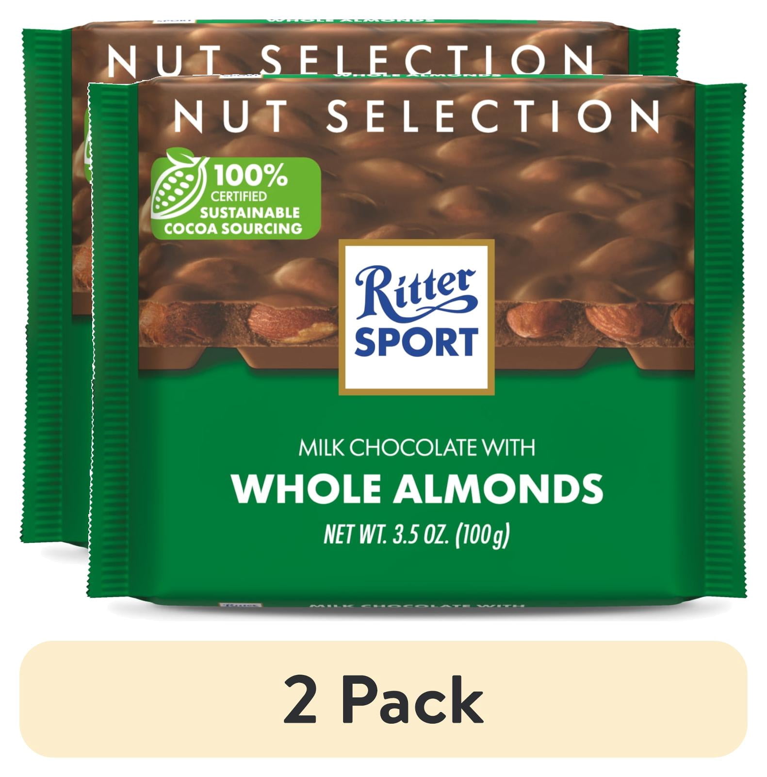 (2 pack) Ritter Sport Milk Chocolate Candy Bar with Crunchy Whole Almonds – Authentic German Chocolate, Wrapped, 3.5 oz