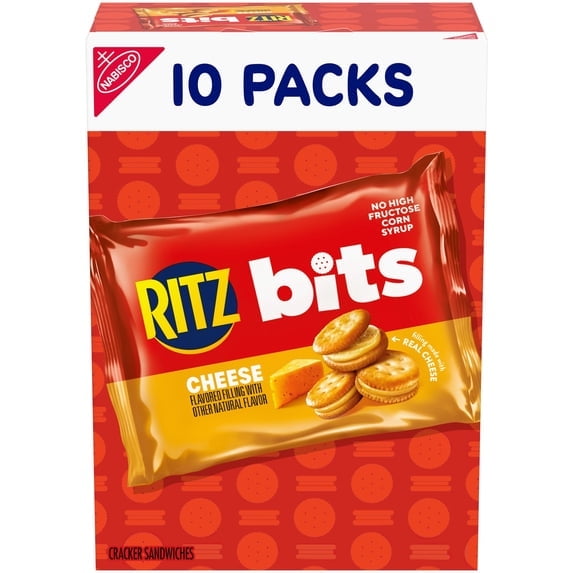 2 pack RITZ Bits Cheese Sandwich Crackers, Lunch Snacks for Kids and Adults, 10 Snack Packs