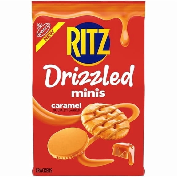 2 pack RITZ Drizzled Minis Caramel Crackers, Snacks for Kids and Adults, Party Snacks, 8 oz
