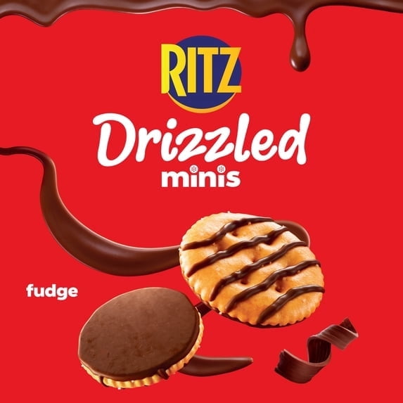 2 pack-RITZ Drizzled Minis Fudge Crackers, Bulk Lunch Snacks for Kids and Adults, 10 - 0.9 oz Snack Packs