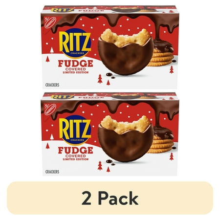 (2 pack) RITZ Fudge Covered Holiday Crackers, Party Snacks, Limited Edition, 7.8 oz