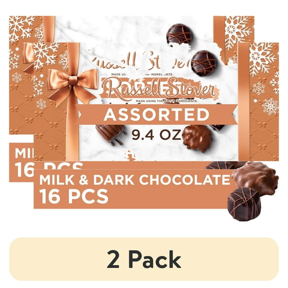 (2 pack) RUSSELL STOVER Christmas Assorted Milk & Dark Chocolate Gift Box, 9.4 oz. (16 pieces)