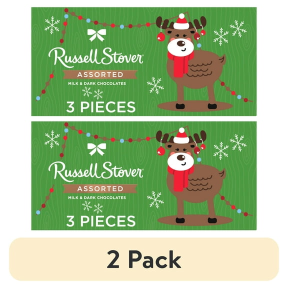(2 pack) RUSSELL STOVER Christmas Assorted Milk & Dark Chocolate Reindeer Gift Box, 1.7 oz.