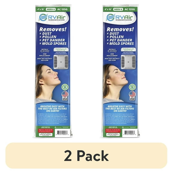 (2 pack) RV Air AC-135G Air Conditioner Filter Replacement, 16" x 4", Polyester, Green