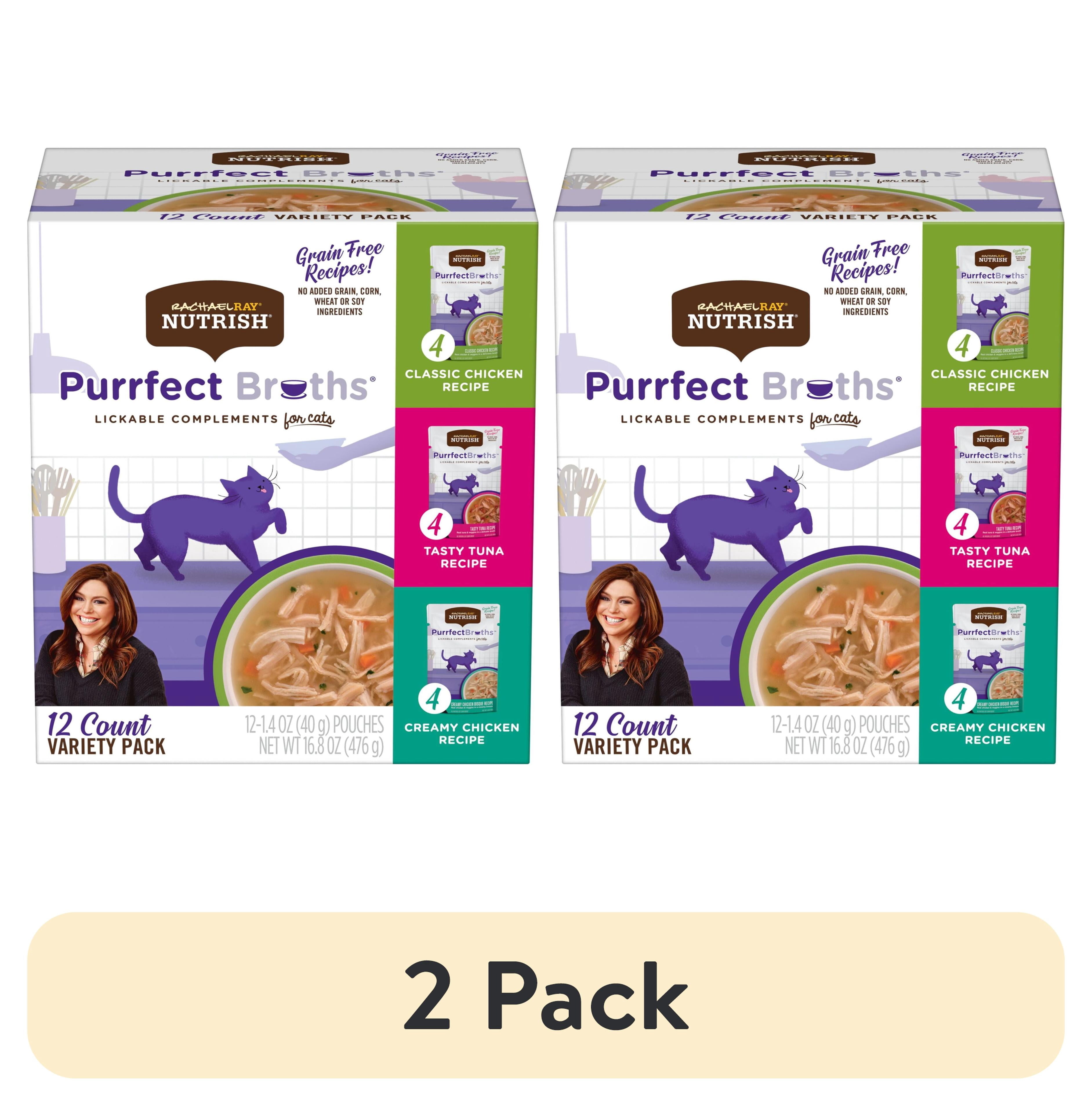 (2 pack) Rachael Ray Nutrish Purrfect Broths Variety Pack, Lickable Cat Treats, Box of 12-1.4 Ounce Pouches