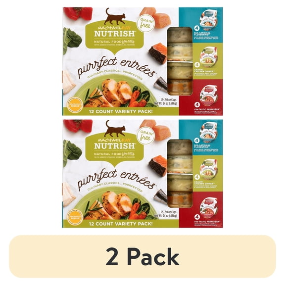 (2 pack) Rachael Ray Nutrish Purrfect Entrees Variety Pack Grain Free Wet Cat Food, 2 oz. Cup, 12 Count
