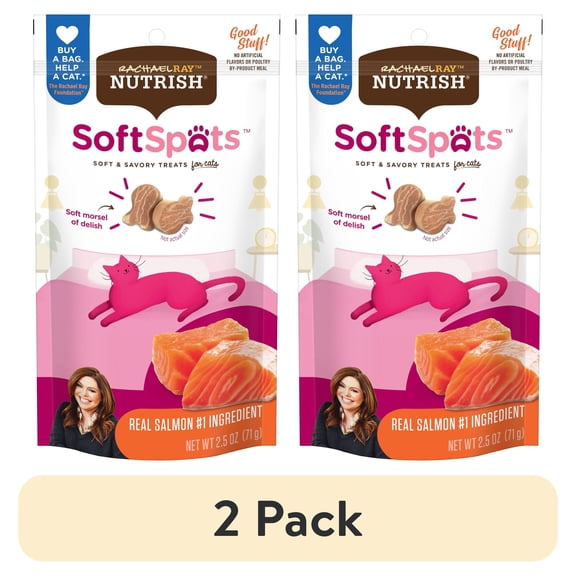 (2 pack) Rachael Ray Nutrish Soft Spots Dry Cat Treats, Salmon, 2.5 oz. Bag