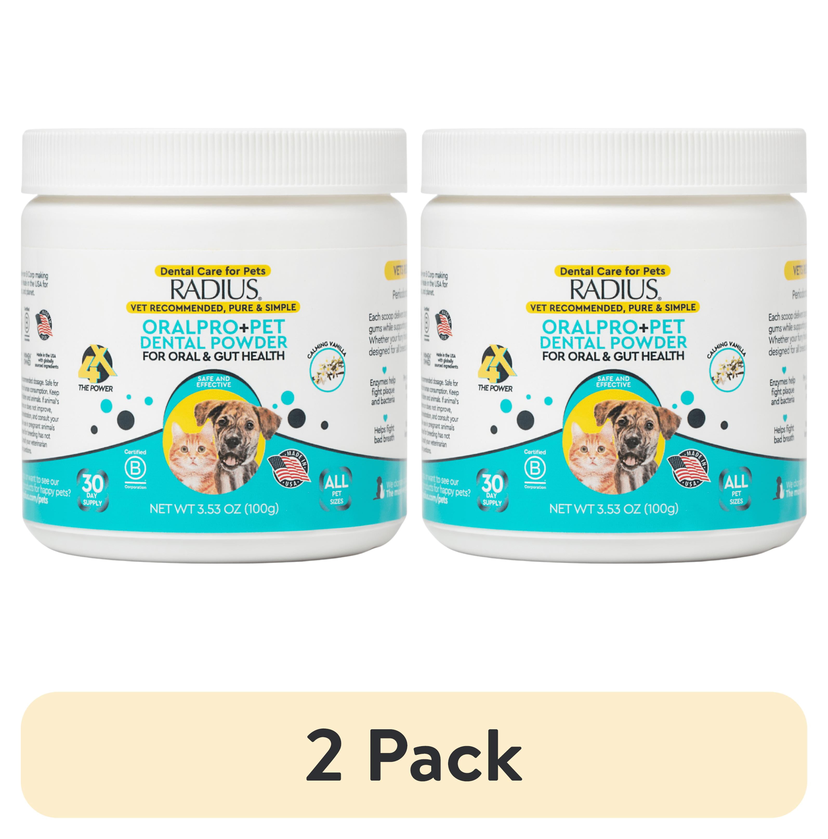 (2 pack) Radius OralPro+ Dental Powder for Dogs & Cats with Enzymes and Probiotics, Vanilla, 100g