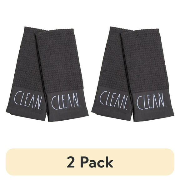 (2 pack) Rae Dunn Clean Kitchen Towel Set, 2 Pack, Gray & White