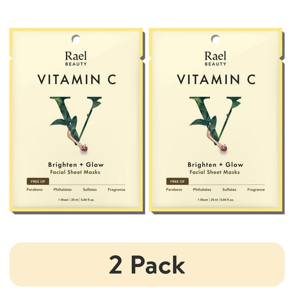 (2 pack) Rael Beauty Vitamin C Facial Sheet Mask for Dull Skin, Brighten and Glow, 1 Count