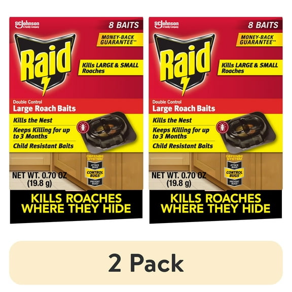 (2 pack) Raid Double Control Indoor Defense System Large Roach Baits, 0.70 oz, 8 Count