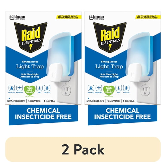 (2 pack) Raid Essentials Flying Insect Light Trap Starter Kit, Electric Flying Insect Trap & Refill
