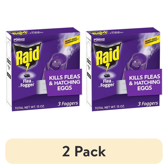 (2 pack) Raid Flea Killer Plus Fogger, Room Treatment Flea Bomb Kills up to 4 Months 15 oz, 3 Piece