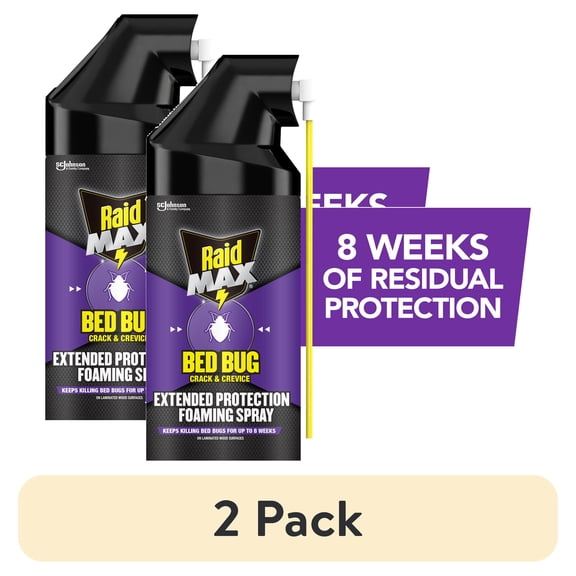 (2 pack) Raid MAX Indoor Bed Bug Spray & Flea Insect Killer, Extended Protection Foaming Spray, 17.5 oz