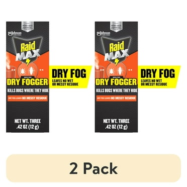 (2 pack) Raid Max Indoor Mess Free Dry Bug Killing Fogger, Insect Killer, 0.42 oz, 3 Count