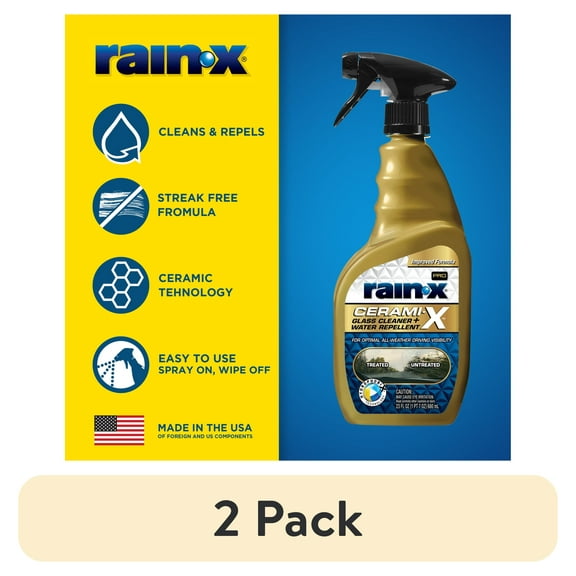 (2 pack) Rain-x® Cerami-x Glass Cleaner + Water Repellent, 23 .oz - Improved Haze-Free Formula - 630177SRP