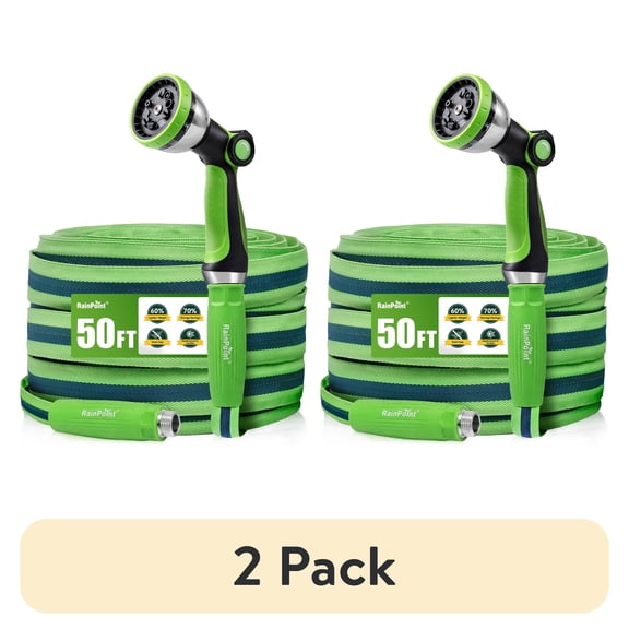 (2 pack) RainPoint Garden Hose 50FT Lightweight with Multi-Pattern Spray Nozzle, Flexible Durable Water Hose for RV, Marine and Camper