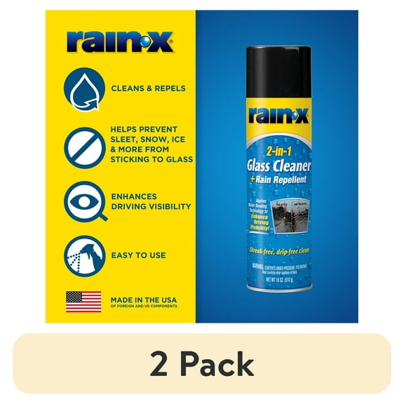 (2 pack) RainX 2 in 1 Glass Cleaner and Rain Repellent, 18 Ounce Aerosol - 5080233W