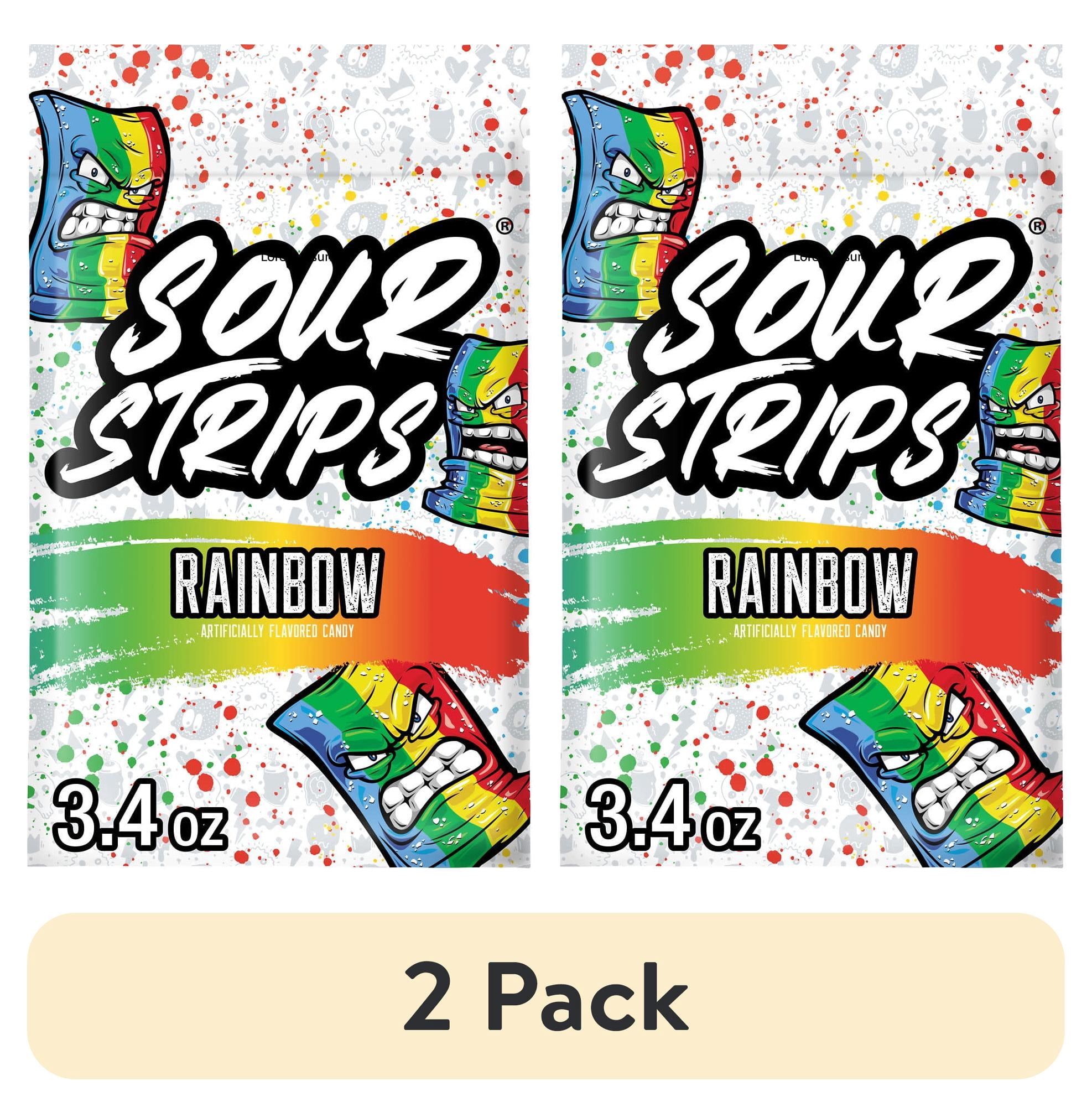 (2 pack) Sour Strips Rainbow Flavored Chewy, Candy Bag, 3.4 oz