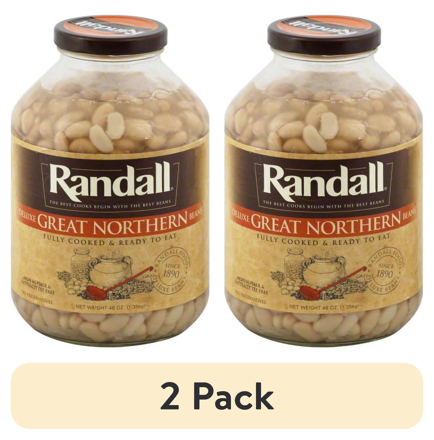 (2 pack) Randall Deluxe Great Northern Beans, 48 oz Glass Jar – Fully Cooked, Family Size (No Spice)