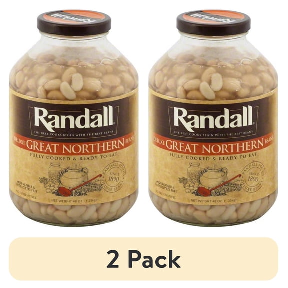 (2 pack) Randall Deluxe Great Northern Beans, 48 oz Glass Jar – Fully Cooked, Family Size (No Spice)
