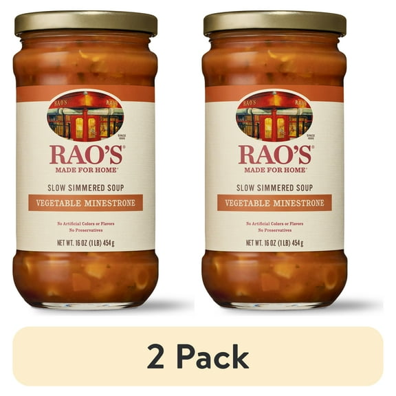(2 pack) Rao's Made for Home Minestrone Soup, Ready to Eat Chunky Vegetable Soup, No Preservatives, 16 oz