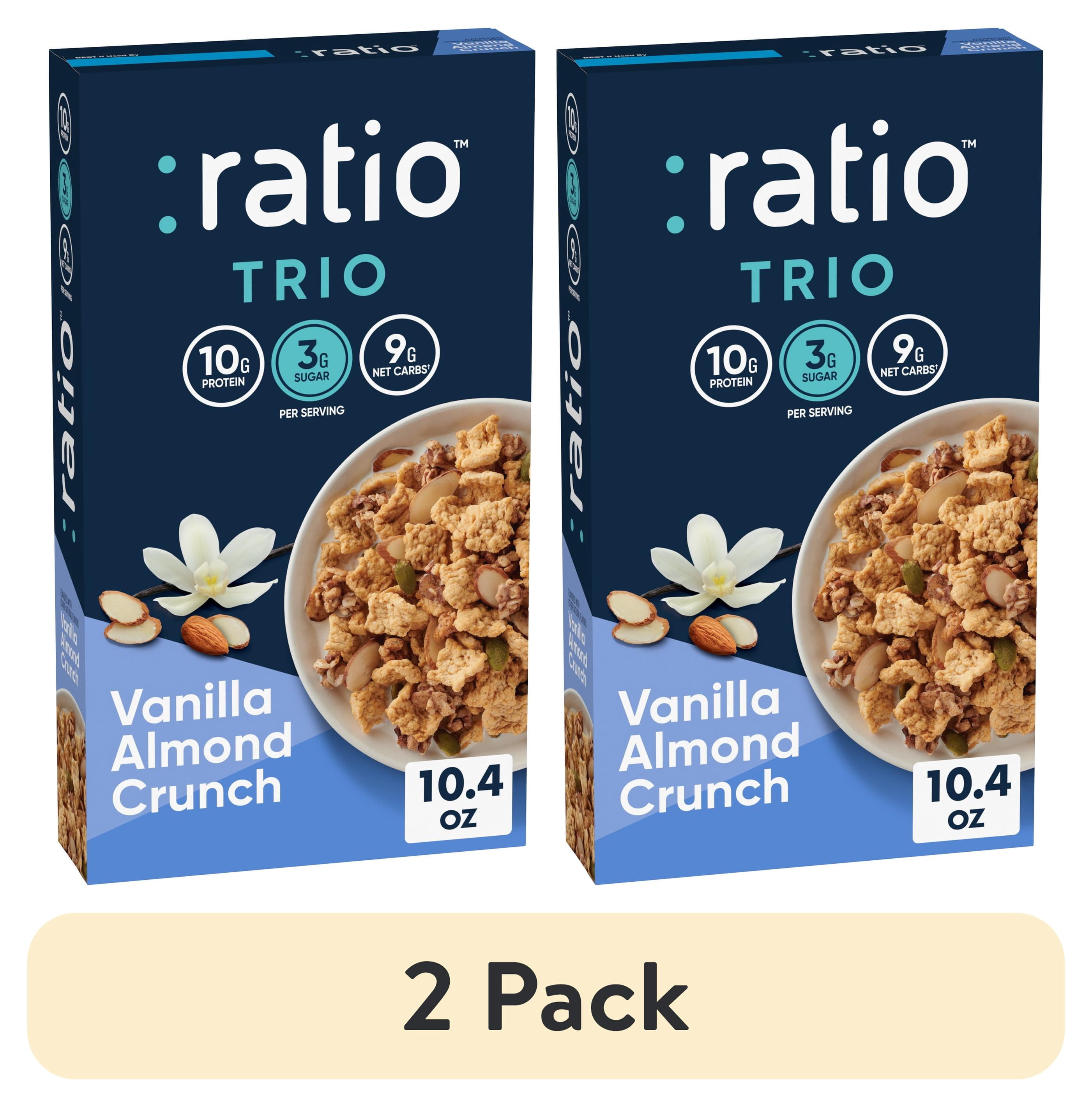 (2 pack) Ratio Trio Vanilla Almond Crunch Cereal, 10g Protein, Keto Friendly, 10.4 oz