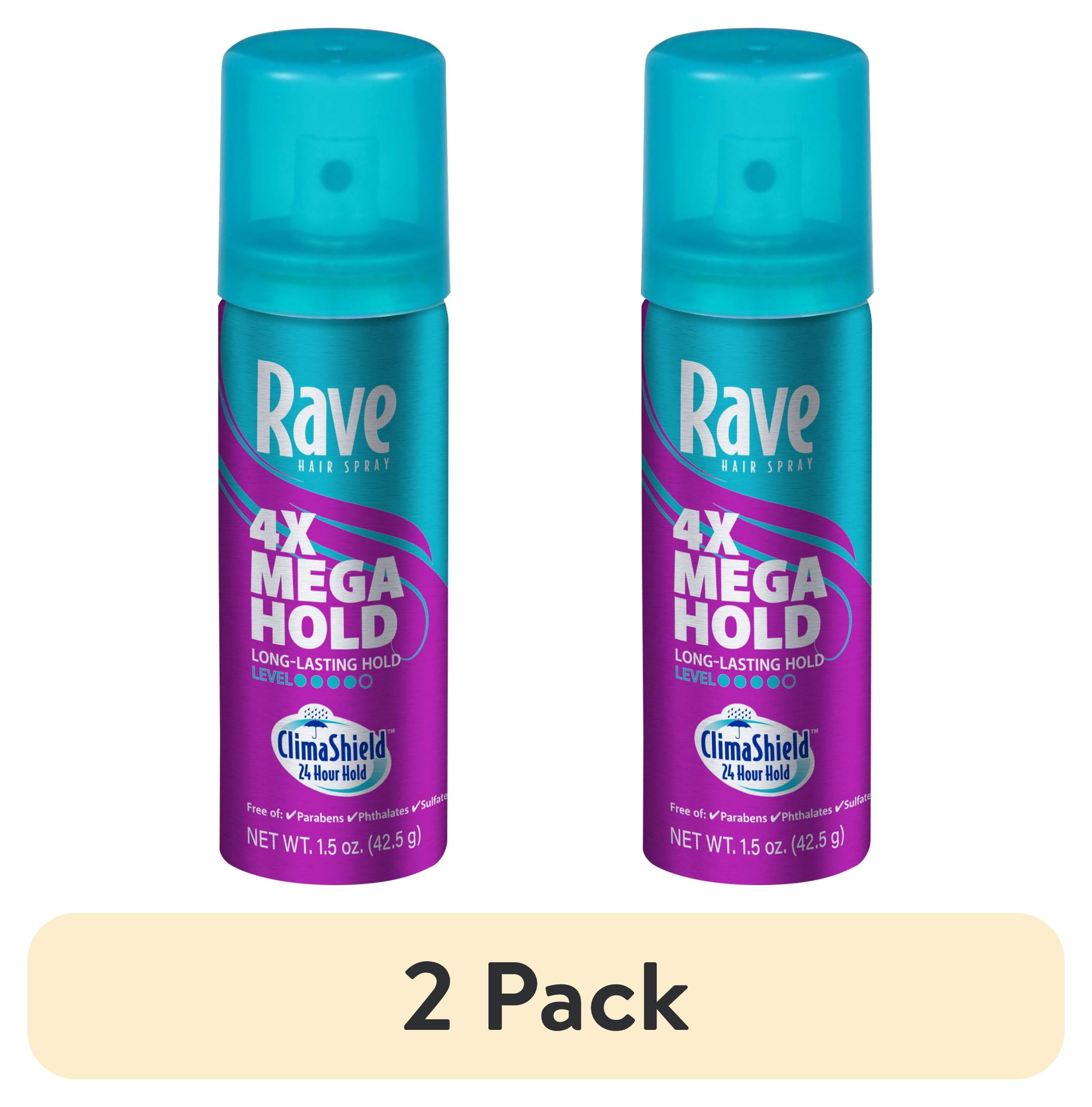 (2 pack) Rave 4X Mega Hold Hair Spray, All-Weather Protection, Travel Size, 1.5 oz