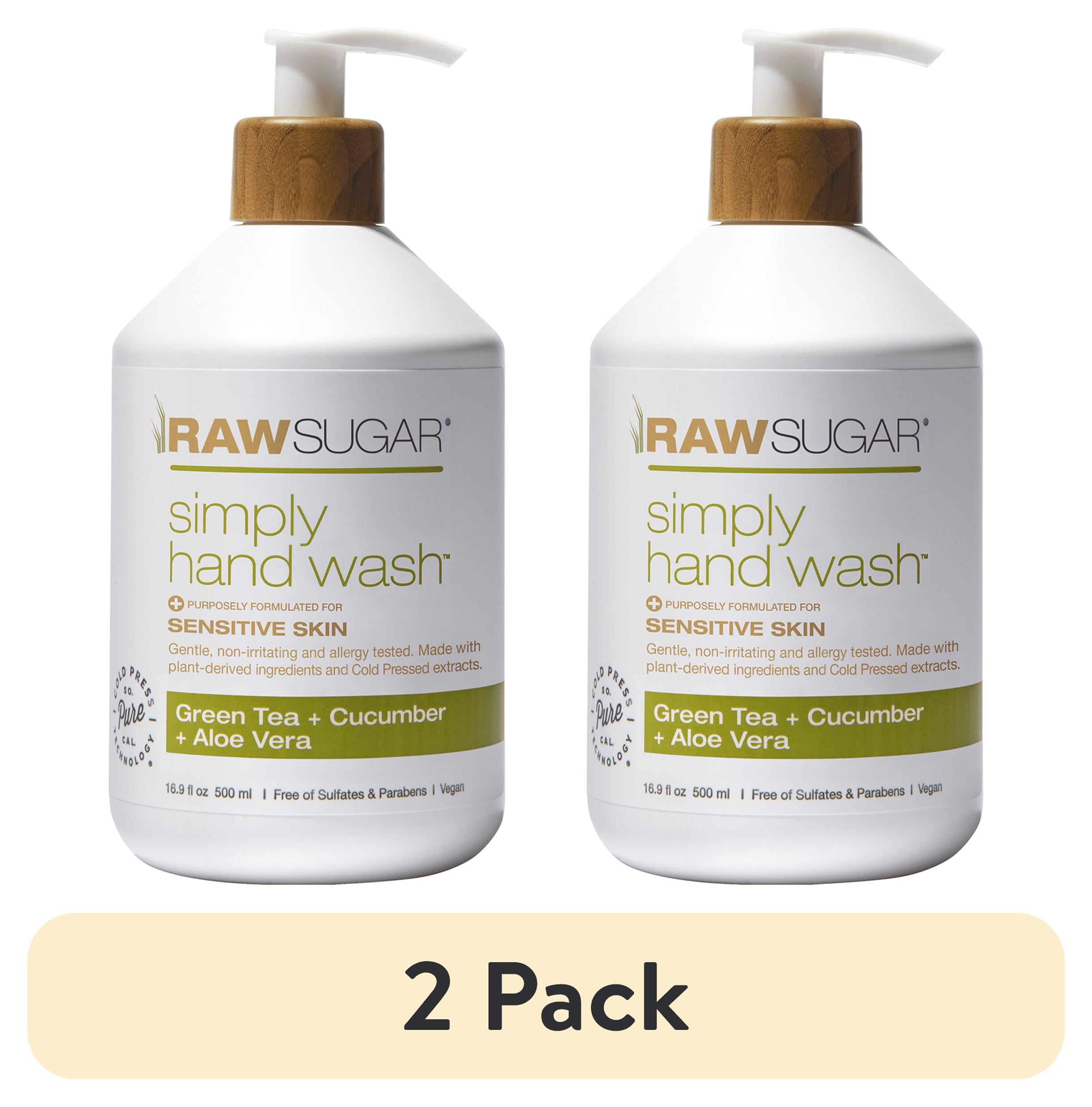 (2 pack) Raw Sugar Simply Hand Wash for Sensitive Skin, Green Tea + Cucumber + Aloe Vera Hand Soap, 16.9 fl oz