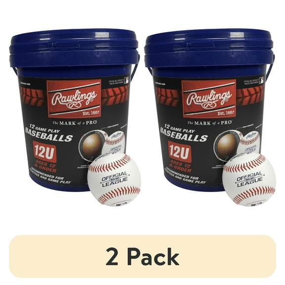 (24 pack) Rawlings ROLB2 12U Official League Youth Practice Baseball Bucket, 12 Count, Full-Grain Leather