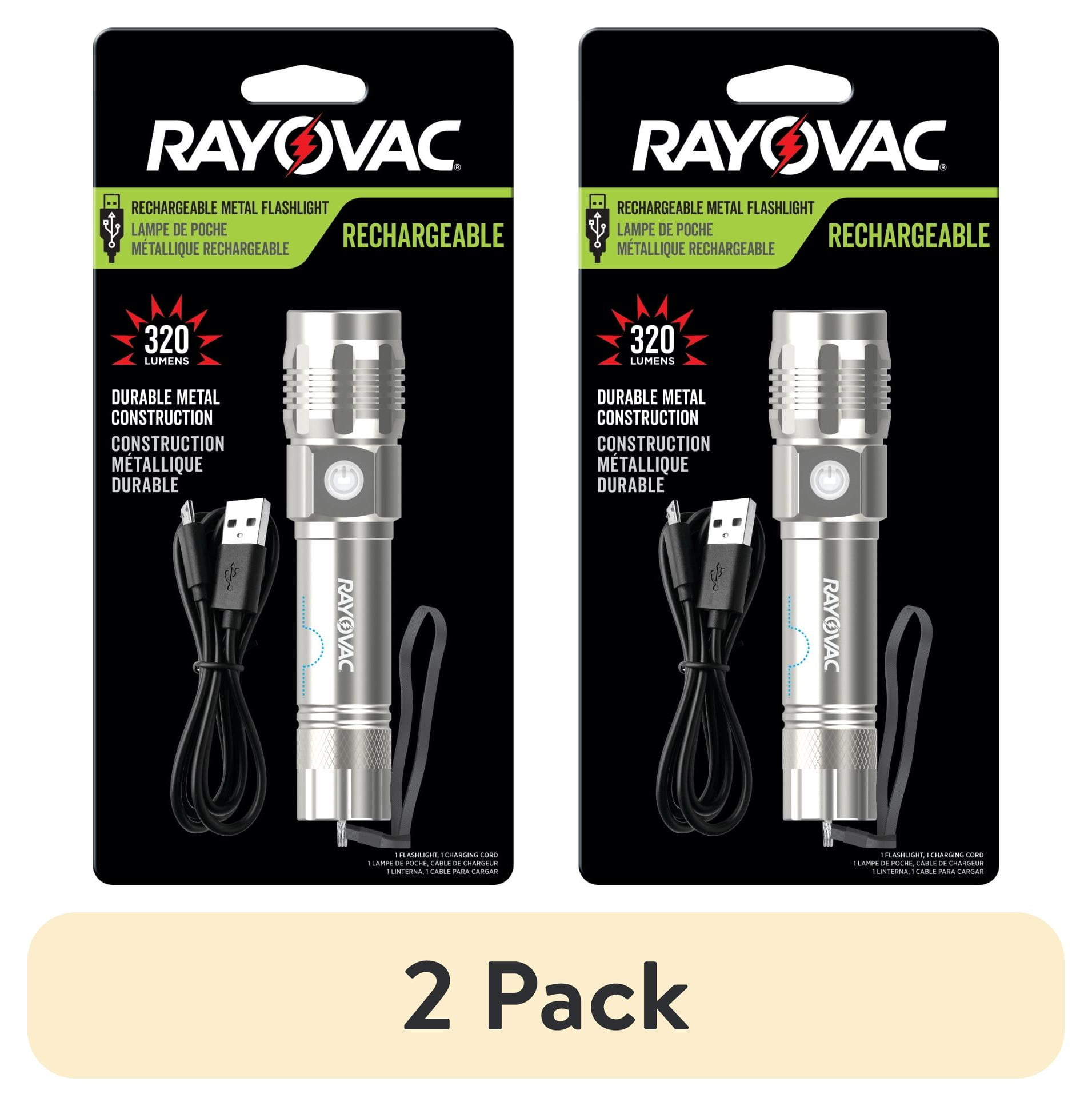 (2 pack) Rayovac Metal Rechargeable LED Flashlight with USB Charging Cable, 300 Lumens, 18650 battery