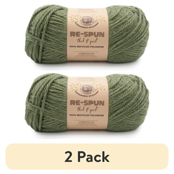 (2 pack) Lion Brand Yarn Re-spun T&Q Evergreen 843-174L Recycled Super Bulky 223yd 12oz Yarn