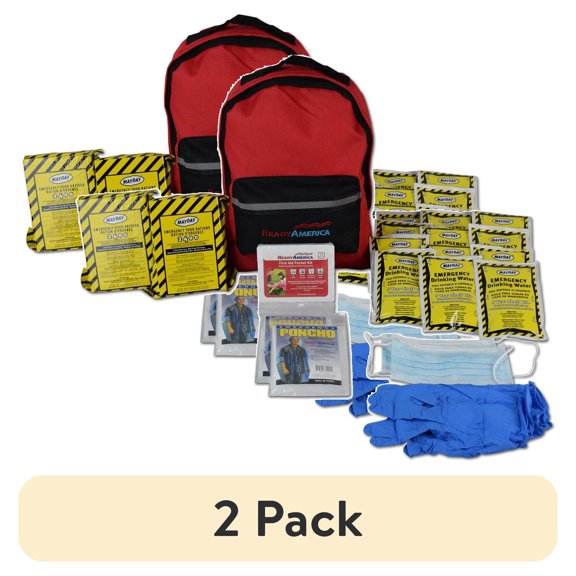 (2 pack) Ready America 70280 3 Day 2 Person Emergency Backpack, Red, 28 Pc