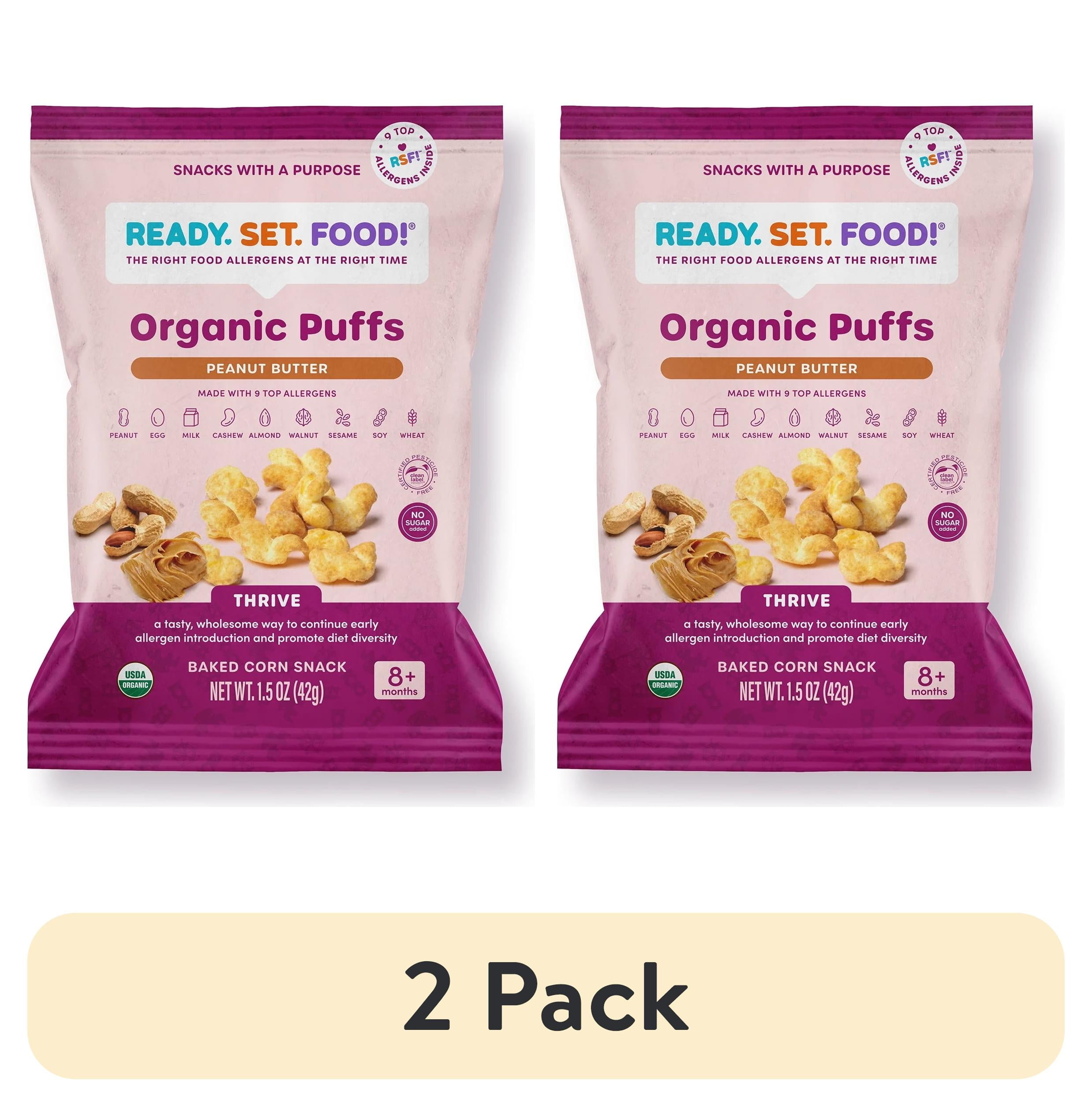 (2 pack) Ready, Set, Food! Organic Peanut Butter Baby Puffs with 9 Top Allergens, Baby & Toddler Food