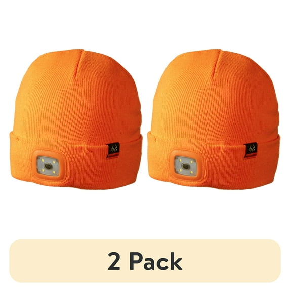 (2 pack) Realtree Blaze Orange LED Lighted Hunting Beanie Hat, Unisex