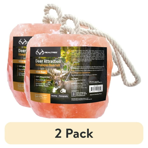 (2 pack) Realtree Himalayan Salt Lick Block Deer Attractant with Rope for Hanging, 4.4 lb Natural Pink Color