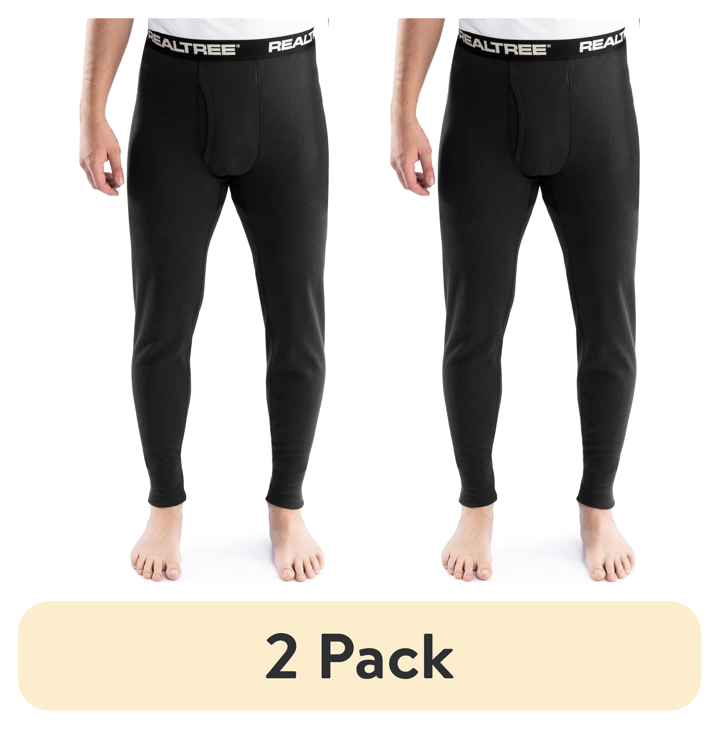 (2 pack) Realtree Men's Cotton Base Layer Thermal Pant, Black, L