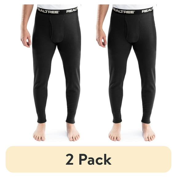 (2 pack) Realtree Men's Cotton Base Layer Thermal Pant, Black, XL
