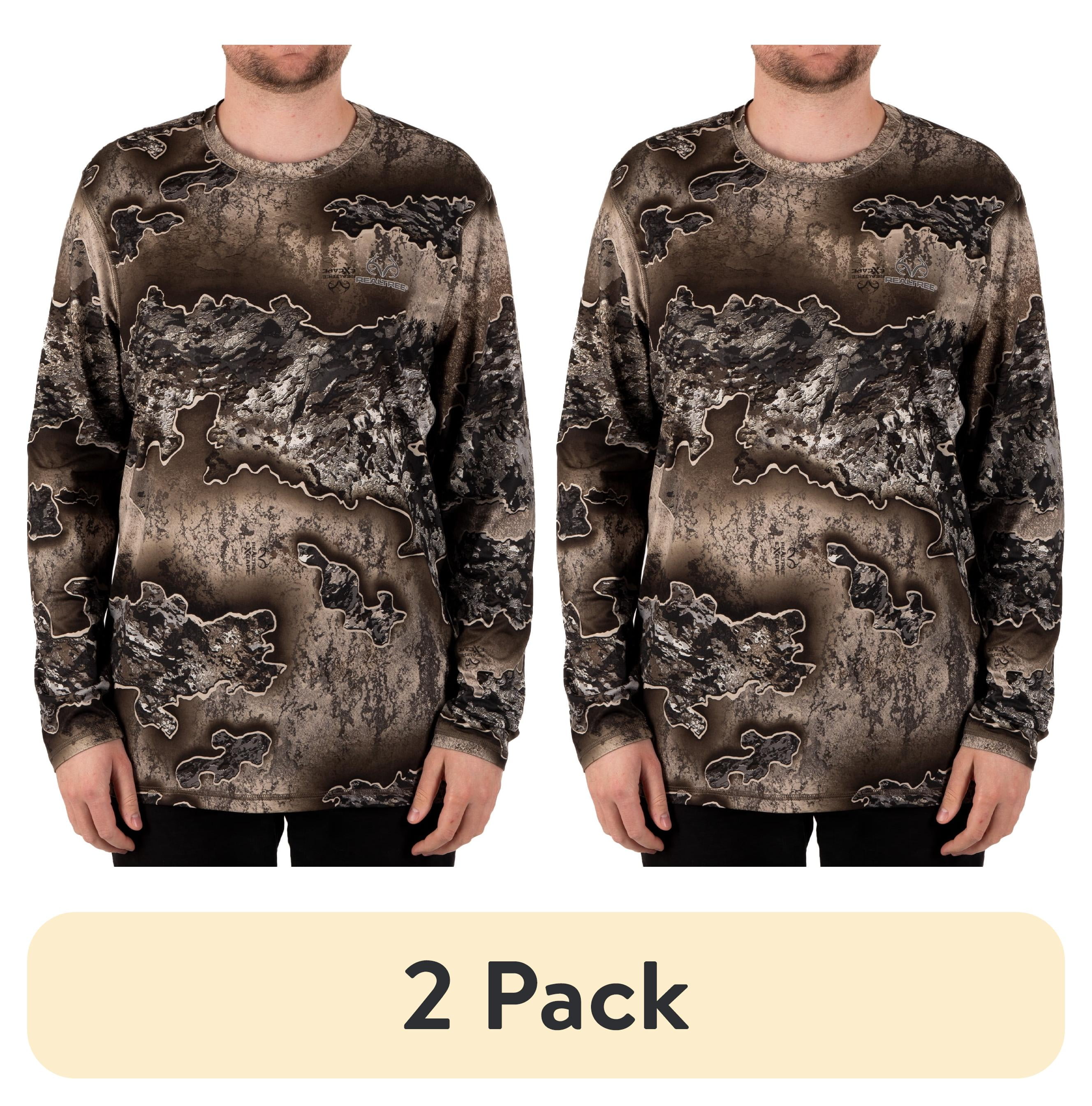 (2 pack) Realtree Men's Long Sleeve Camouflage Hunting Performance Shirt, Realtree Excape, XL