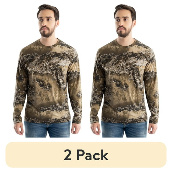 (2 pack) Realtree Men's Long Sleeve Scent Control Hunting Camouflage T-Shirt, size S-3XL