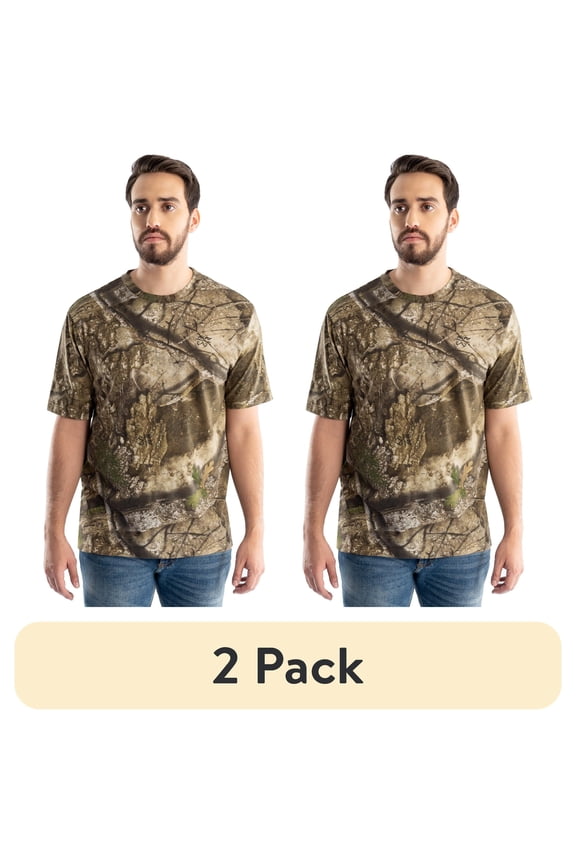 (2 pack) Realtree Men's Short Sleeve Scent Control Hunting Camouflage T-Shirt, size S-3XL