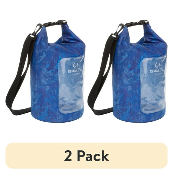(2 pack) Realtree Wav3 10 L Waterproof Roll Top Dry Bag, Unisex, Lightweight, Blue