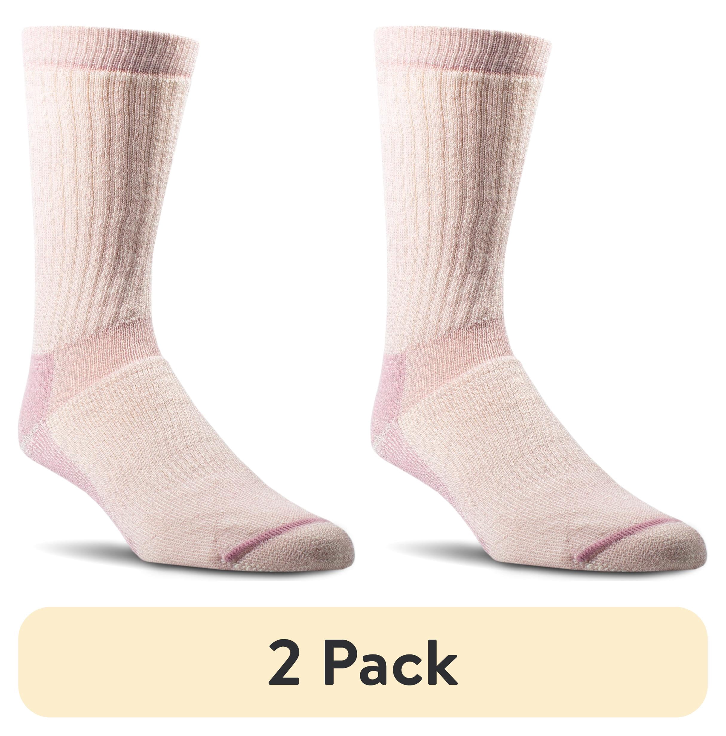 (2 pack) Realtree® Women's Merino Wool Midweight Hiking Crew Socks (Size Medium, Pink)