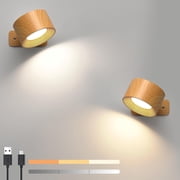 2-pack Rechargeable Wall Lamps, 360  Rotatable Touch Control and Battery Powered Wall Light, 3 Brightness Levels 3 Color Modes