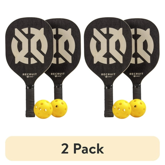 (2 pack) Recruit by ONIX Wood Pickleball Starter Set for All Ages and Levels to Learn to Play, Black