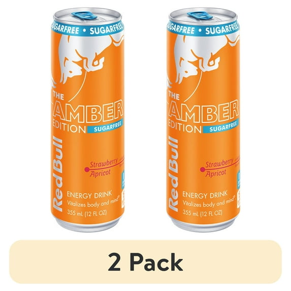 (2 pack) Red Bull Amber Edition Sugarfree Energy Drink, Strawberry Apricot, 114mg Caffeine, 12 fl. oz. Can