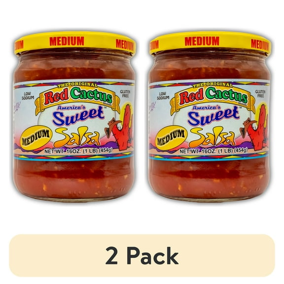 (2 pack) Red Cactus America's Sweet Medium Salsa, 16 oz Jar Chunky, Lightly Sweet, Shelf-Stable Salsa with Balanced Flavor
