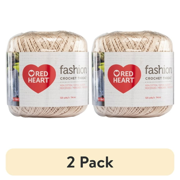(2 pack) Red Heart Fashion Crochet Thread, Natural, 125 yds, Size 3, Cotton