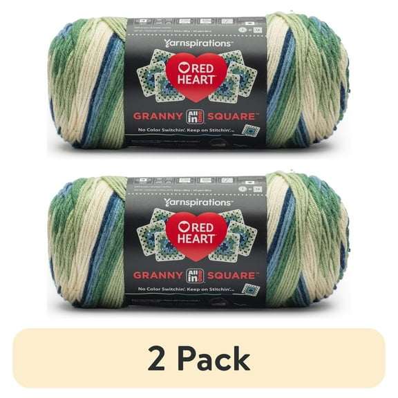 (2 pack) Red Heart Granny Square Yarn, Aran - Lilypad, #4 Medium, Acrylic, 8.8oz/250g, 417 Yards